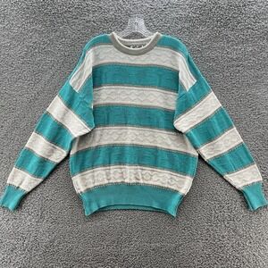 VTG 90s Y2K City Streets Sweater Mens Large Blue‎ Cosby Textured Cotton Pullover